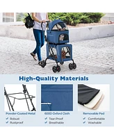 Double Pet Stroller Foldable 3-in-1 Dog Stroller with 2 Detachable Carriers