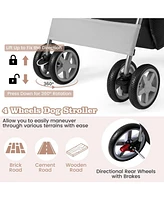 Folding Pet Stroller with Storage Basket and Adjustable Canopy