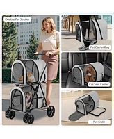 4-in-1 Double Pet Stroller with Detachable Carrier and Travel Carriage