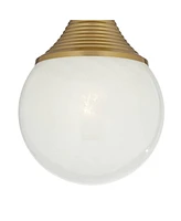 Jaime 7 3/4" Mid Century Modern Art Deco Semi Flush-Mount Ceiling Light Fixture Kitchen Foyer Hallway Globe Round Warm Brass Finish White Glass M