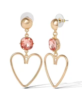 Jessica Simpson Gold-Tone Heart Drop Earrings with Pink Crystal Accent