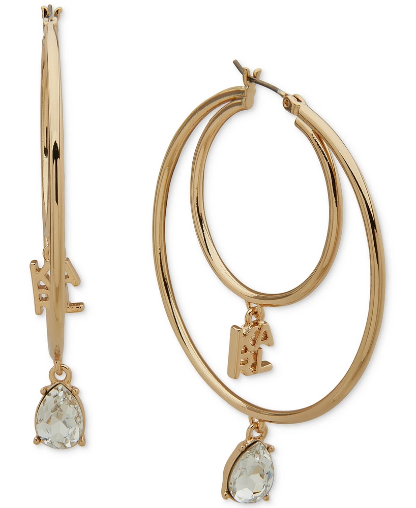 Karl Lagerfeld Paris Gold-Tone Logo & Crystal Charm Double-Row Hoop Earrings