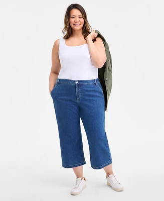 Style & Co Plus High-Rise Wide-Leg Crop Jeans, Exclusively at Macy's