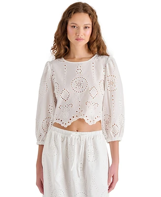 Steve Madden Women's Meera Cotton Crewneck Eyelet Top