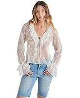 Steve Madden Women's Hampton Sheer Ruffle Lace Blouse