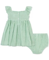 Little Me Baby Girls Cotton Embroidered Sundress & Diaper Cover, 2 Piece Set