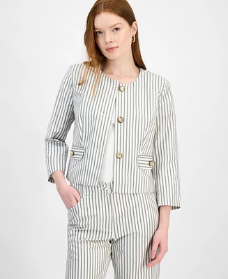 T Tahari Women's Cotton Button-Front Cropped Jacket