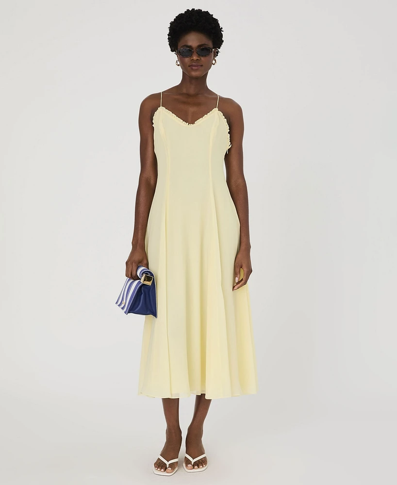 French Connection Women's Raya Butter Yellow Chiffon Ruffle-Neck Dress