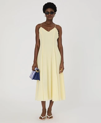 French Connection Women's Raya Butter Yellow Chiffon Ruffle-Neck Dress