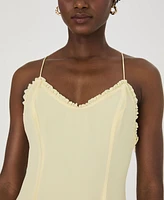French Connection Women's Raya Butter Yellow Chiffon Ruffle-Neck Dress