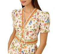 Adrianna by Adrianna Papell Women's Puff-Sleeve Belted Romper