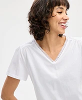 Nautica Jeans Women's Lace-Trim V-Neck T-Shirt