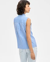 Nautica Jeans Women's Striped Ruffle-Neck Sleeveless Top