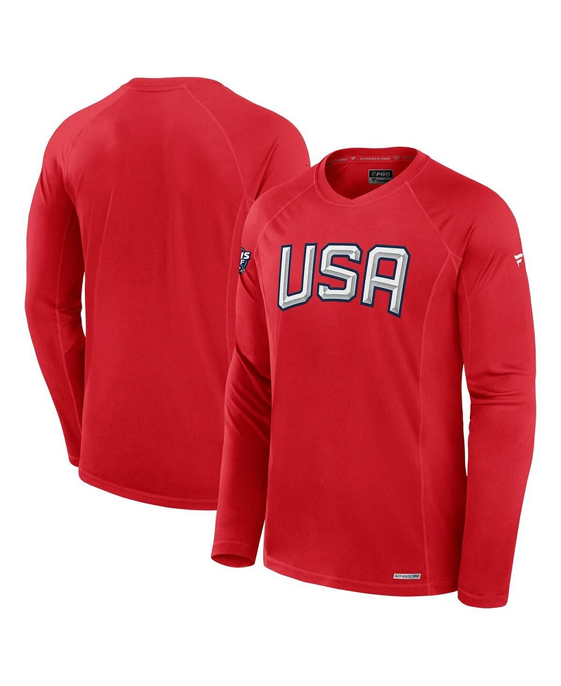 Fanatics Men's Athletic Red Usa 2025 4 Nations Face-Off Authentic Pro Long Sleeve Tech T-Shirt