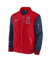 Nike Men's Red/Navy Los Angeles Angels Authentic Collection Dugout Full-Zip Bomber Jacket