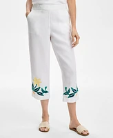 Charter Club Women's Woven Cropped 100% Linen Pants, Exclusively at Macy's