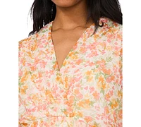 Msk Women's Printed V-Neck Dolman-Sleeve Tiered Dress