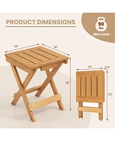Gymax 14 inch Outdoor Folding Side Table Hardwood Square Compact Patio Table