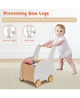 Gymax 2-in-1 Baby Learning Walker Wooden Toddler Push Walker Toys w/ Wheels