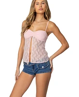 Edikted Womens Priya Sheer Lace Split Front Top