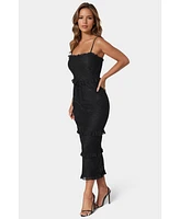 bebe Women's Lace Maxi with Ruffle Dress