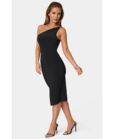 bebe Women's Jersey 1 Shoulder Midi with Gold Trim