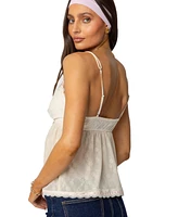 Edikted Womens Ribbon Sheer Lace Babydoll Top