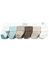 Hudson Baby Cotton Rich Baby Terry Socks 24-Pack, Teal Brown Stripe, 0-6 Months