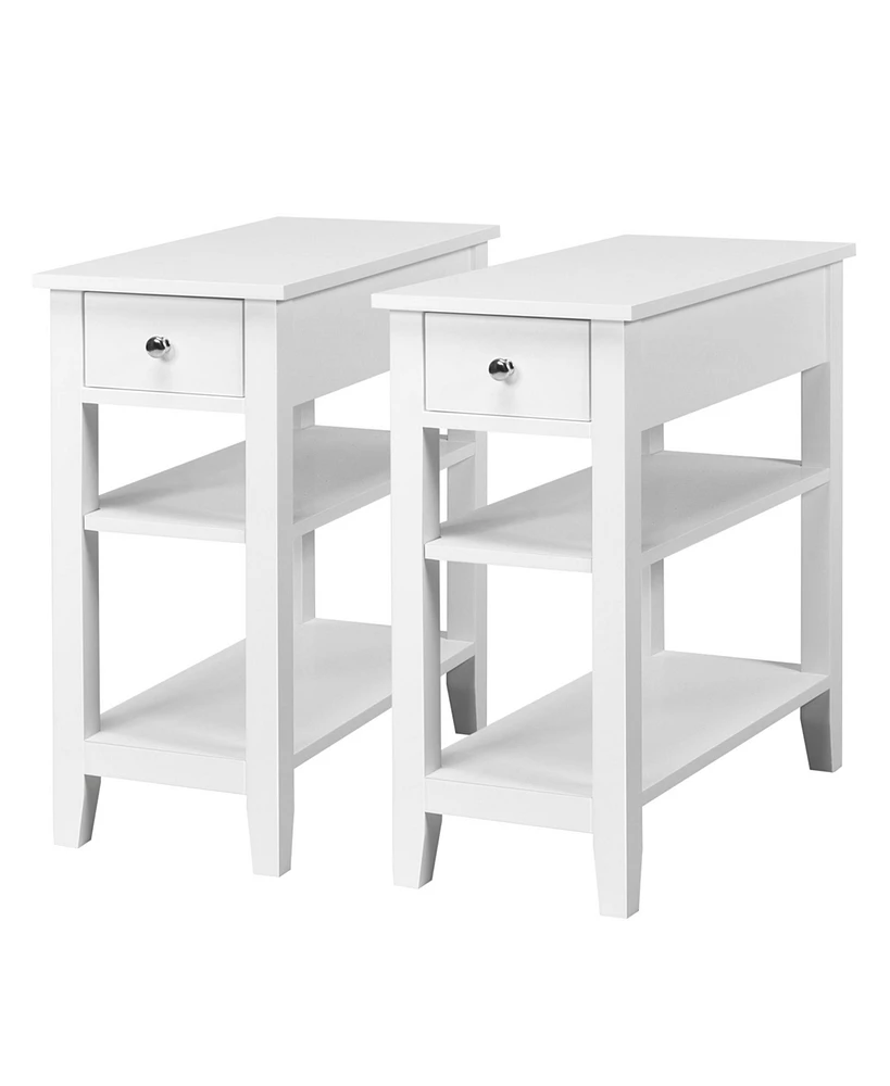 Gymax Set of 2 3Tier Nightstand Bedside Side End Table w/Double Shelves Drawer