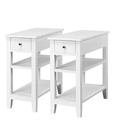 Gymax Set of 2 3Tier Nightstand Bedside Side End Table w/Double Shelves Drawer