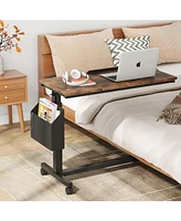 Tribesigns Height Adjustable C Shaped End Table with Wheels and Side Pocket, Mobile Sofa Snack Tiltable Drawing Board, Laptop Tray Tab