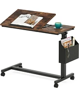 Tribesigns Height Adjustable C Shaped End Table with Wheels and Side Pocket, Mobile Sofa Snack Tiltable Drawing Board, Laptop Tray Tab