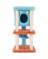 Cute Monster-Themed Cat Tower with Private Condo & Soft Long Plush Cozy & Fun Playhouse for Cats