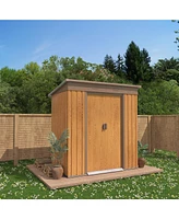 Storage Shed Metal Imitation Wood Grain 4×6 ft Tool Shed Waterproof Brown