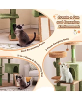 Multi-Level Cactus Cat Tree with Scratching Posts, Ladder, Double Condos & Toy Bed Fun & Cozy Cat Playhouse