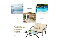 2 Pieces Patio Outdoor Cushioned Sofa Bench with Coffee Table
