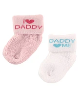 Luvable Friends Infant Girl Grow with Me Cotton Terry Socks, Pink Dad, 0-6 and 6-12 Months