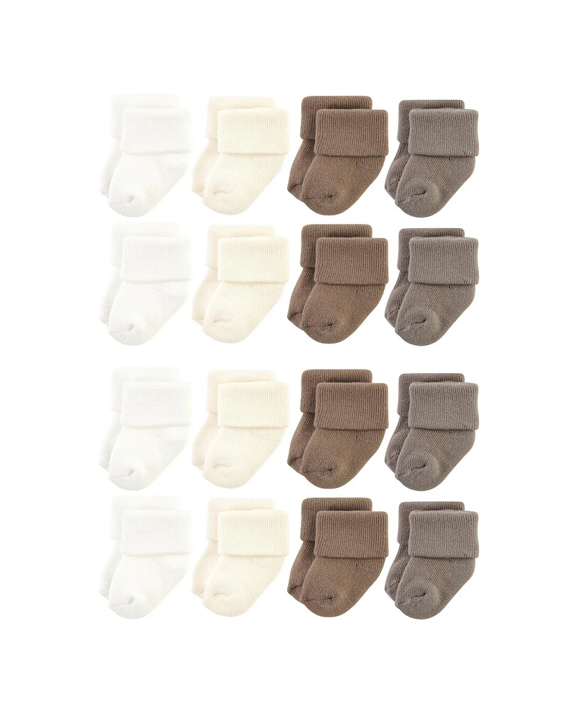 Hudson Baby Cotton Rich Baby Terry Socks 16-Pack, Solid Beige Brown, 0-6 Months