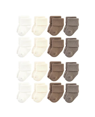 Hudson Baby Baby Boys Hudson Cotton Rich Terry Socks 16-Pack, Solid Beige Brown, 6-12 Months