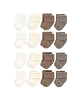 Hudson Baby Cotton Rich Baby Terry Socks 16-Pack, Solid Beige Brown, 0-6 Months