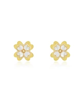 The Lovery White Enamel Four Leaf Clover Stud Earrings 14K Gold