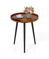 Round End Table with Sea Shell Decoration and Epoxy Resin Finish For Living Room