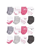 Hudson Baby Cotton Rich Baby Terry Socks 16-Pack, Bear Girl, 0-6 Months