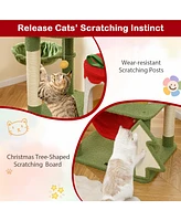 Cute Christmas Cat Tree with Scratching Posts & Gift Box-Shaped Condo Festive Playhouse for Cats