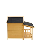 Raised Pet Kennel for Medium Dogs Pine Wood Natural