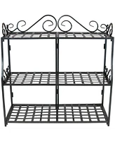 3-Tier Metal Iron Plant Stand with Scroll Design