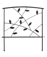 Modern Leaves and Vines 10-Foot 5-Piece Steel Decorative Garden Fence Panels - 26" W x 32" H Per Panel - Black