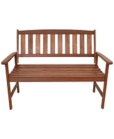 Solid Meranti Wood 2-Seat Outdoor Garden Bench with Rustic Teak Oil Finish