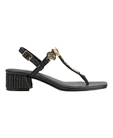 Marc Fisher Women's Caylie Embellished T-Strap Block Heel Sandals