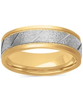 Men's Diagonal Texture Two-Tone Wedding Band Sterling Silver & 18k Gold-Plate